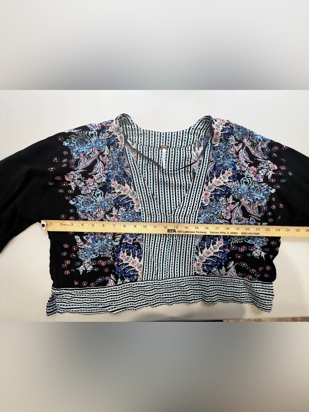 Free People Mixed Print Boho Blouse Bell Sleeve Top Size S - Picture 8 of 12